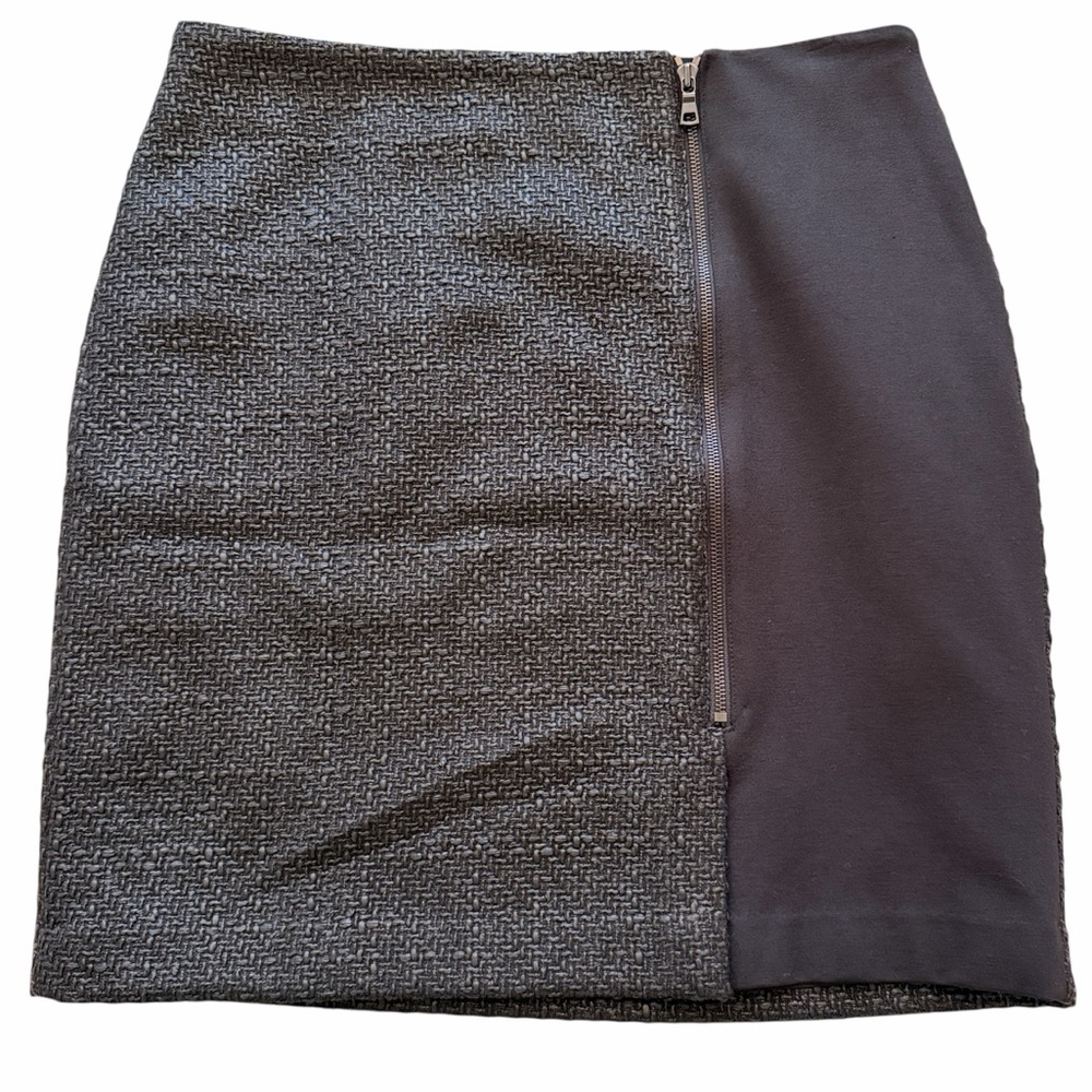 Ann Taylor Black Textured/Mixed Material Asymmetrical Front Zip Pencil Skirt 12